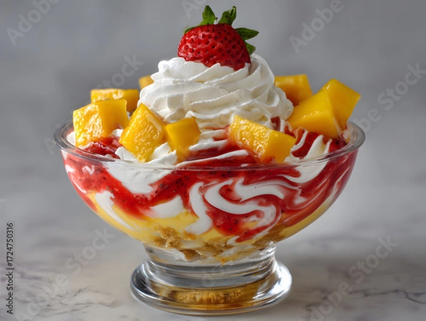 Obraz dessert swirl strawberry topping mango accent