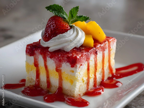 Obraz dessert swirl strawberry topping mango accent