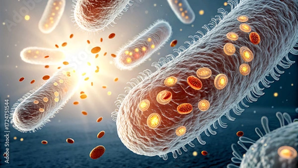 Fototapeta  A stream of high-speed vitamin molecules flows through the city like a digital expressway, bringing energy and vitality to the urban landscape.