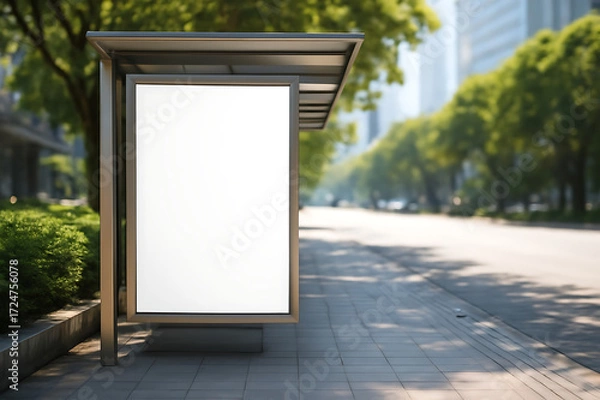 Fototapeta Blank billboard on a street and road in an urban setting