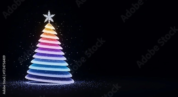 Fototapeta Colorful Christmas Tree with Snowflake on Dark Background