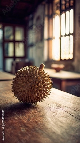 Obraz Durian fruit on wooden surface