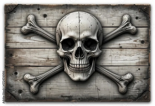 Fototapeta Distressed Wood Weathered Texture and Grunge Style Skull and Bones Halloween Banner   Authentic and Haunting Decor.