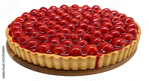 Fototapeta Delicious cherry tart with a golden crust, isolated on transparent background