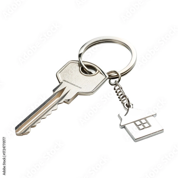 Fototapeta House key close-up isolated on white background, representing real estate and home ownership
