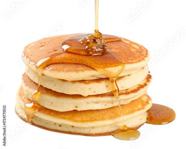 Fototapeta Golden Stack Pancakes Drenched in Sweet Syrup, a Delicious Breakfast Delight