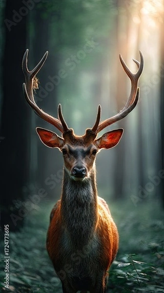 Fototapeta Deer in forest sunlight