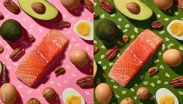 Fototapeta Food collage, two color variations