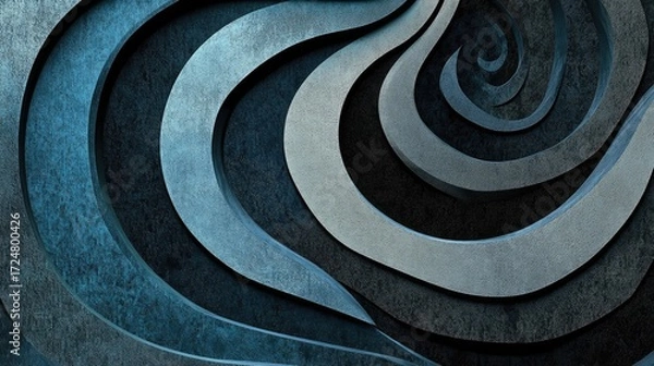 Fototapeta Abstract blue artwork featuring concentric circles on a dark background creates a hypnotic visual effect. The abstract form, both simple and hypnotic, draws attention to its subtle depth.