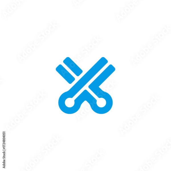 Fototapeta Scissor as Clip Video Cutter Editor and Network Circuit Node Logo Design Vector
