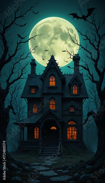 Obraz Halloween background with haunted house