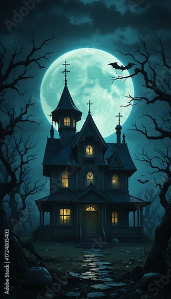 Obraz Halloween background with haunted house