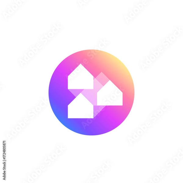 Fototapeta Colorful Circle with Three House Connected, Neighborhood and Community Logo Design Vector