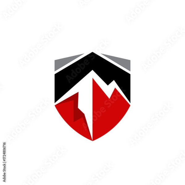 Fototapeta Red Shield with Mountain Alley and Peak Security and School Logo Design Vector