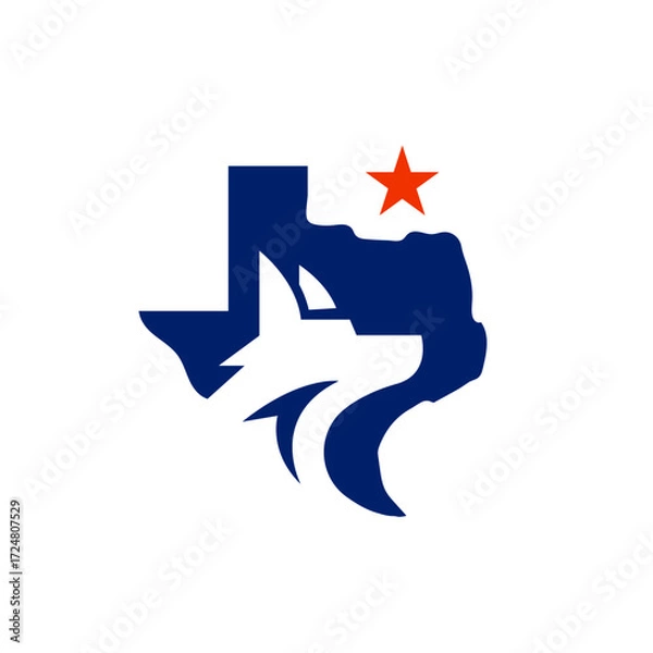 Fototapeta Texas Map with Dog or Wolf Alley and North Star Logo Design Vector
