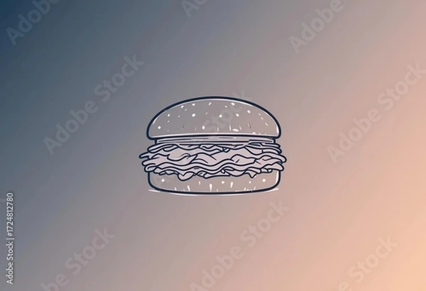 Fototapeta Clean Pulled Pork Design  Simple Line Art with Gradient Colors