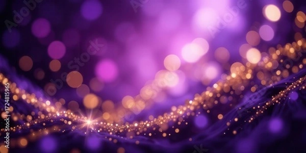 Fototapeta Deep Purple and Gold Glitter Streams on a Sumptuously Blurred Abstract Velvet