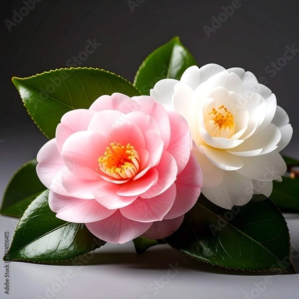 Obraz Two beautiful pastel colored camellia blossoms