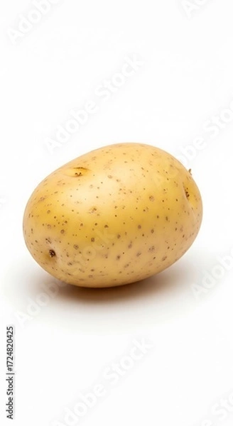 Obraz A single, whole, light yellow potato, showcasing its bumpy texture, sits against a plain white background.