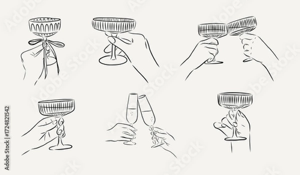 Fototapeta illustration hand with glasses , Cheers,cin cin