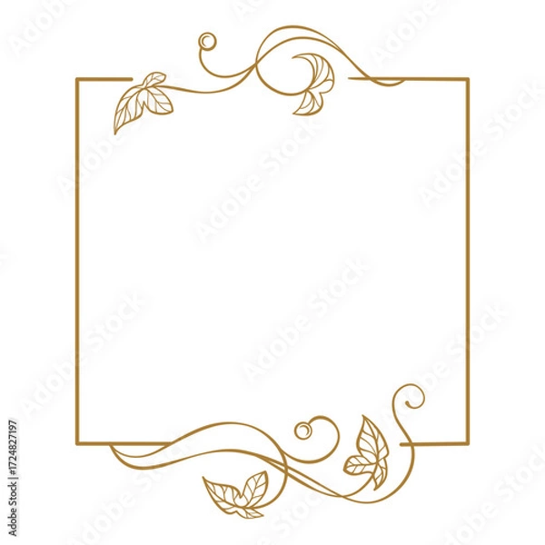 Fototapeta Ornamental square frame with swirls and leaves. Decorative botanical border for cards