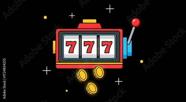 Fototapeta Lucky 7 slot machine game vector illustration. Lucky number big win text slot machine icon