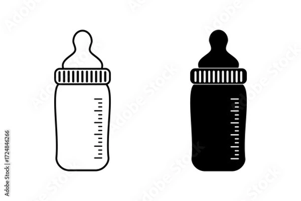 Obraz Baby bottle icon. Line and Silhouette style for website or mobile app. Flat vector illustration design isolated on white background.