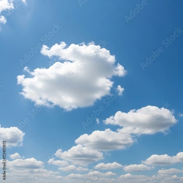 Obraz A vast expanse of cerulean blue sky dotted with fluffy, white cumulus clouds creates a serene and tranquil scene.