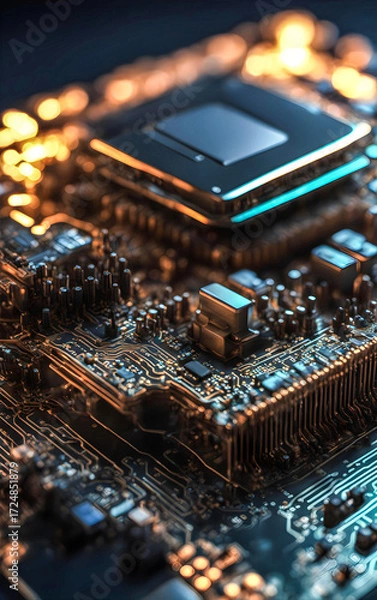 Fototapeta Electronic circuit board with processor