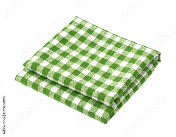 Fototapeta Folded green and white checkered tablecloth