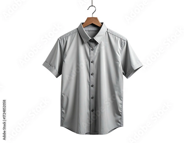 Fototapeta Light gray short-sleeve button-down shirt on hanger (1)