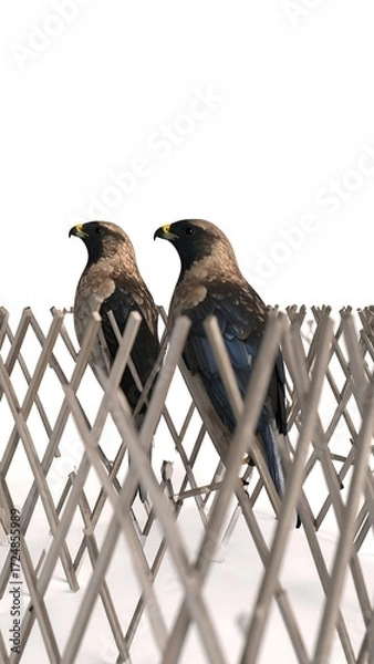 Obraz Two birds behind a fence