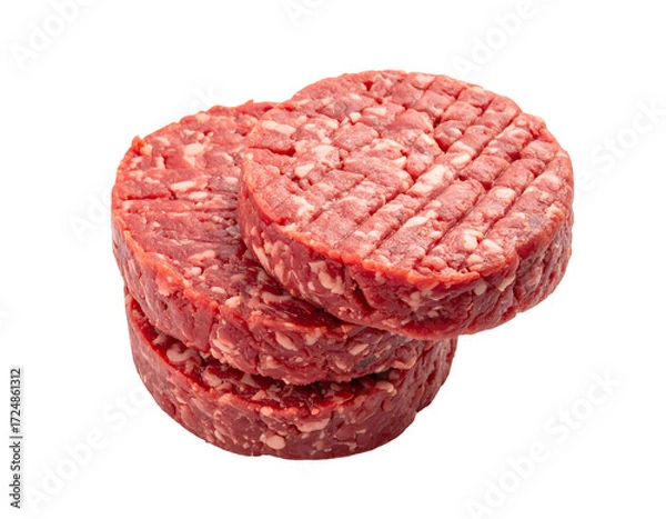 Obraz Three raw beef patties stacked, showing their texture