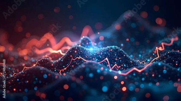 Obraz Dynamic Abstract Digital Waveform with Luminous Particles and Energy Lines