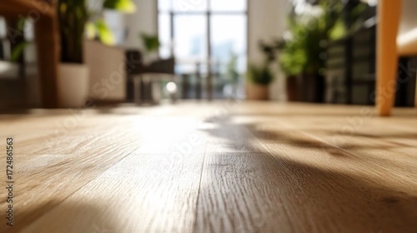 Obraz Elegant wooden flooring surface bathed in gentle sunlight inside the home