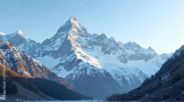 Obraz Majestic Snow-Capped Mountain Peaks Under a Clear Blue Sky