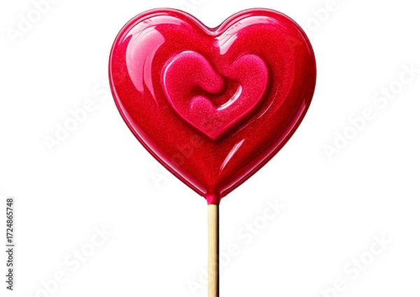 Fototapeta Heart shaped candy on a stick Valentines Day isolated on transparent or white background
