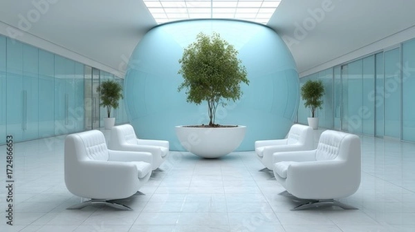 Fototapeta A Bright White Chair in a Minimalist Office: The Epitome of Conceptual Art and Design Aesthetics