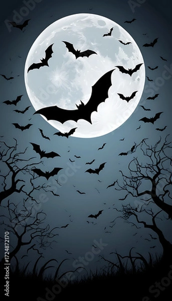 Obraz Flying Bats Silhouetted Against the Full Moon
