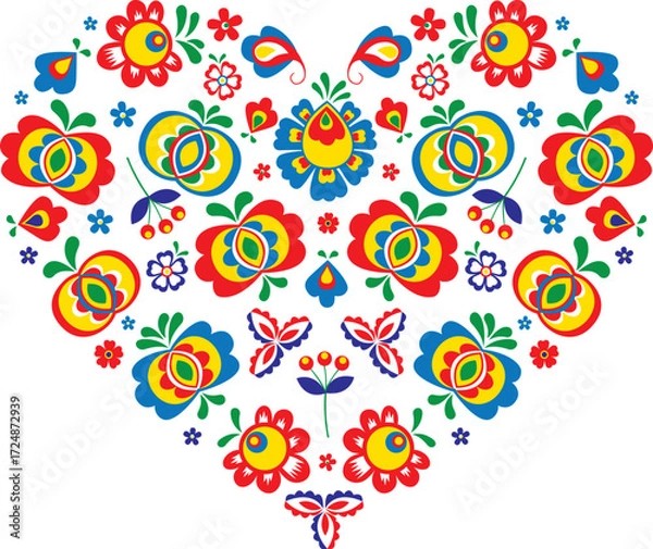 Fototapeta Moravian folklore ornaments folded into a heart shape