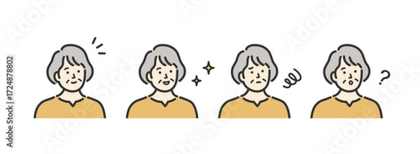 Obraz ミドル　シニア　女性の表情アイコンイラストセット素材