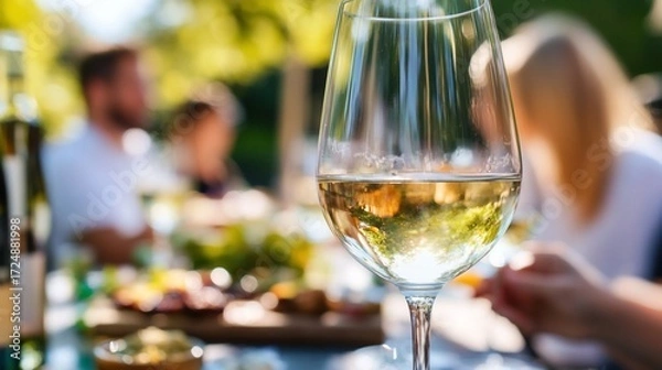 Obraz Elegant outdoor dining with wine, summer relaxation and gathering friends