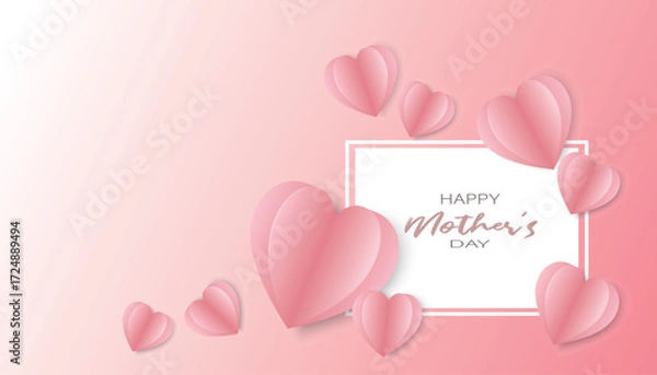 Fototapeta Happy Mother's Day. Happy Mother's Day. Beautiful paper cut heart shape on pink background, flat lay. vector, illustration