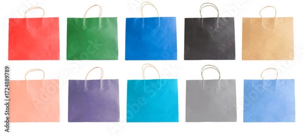 Fototapeta Set collection or collage of colorful paper shopping bag isolated on transparent background