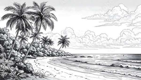 Obraz Tropical beach scene drawing