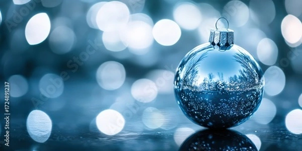 Fototapeta 青いクリスマスオーナメント（球形）