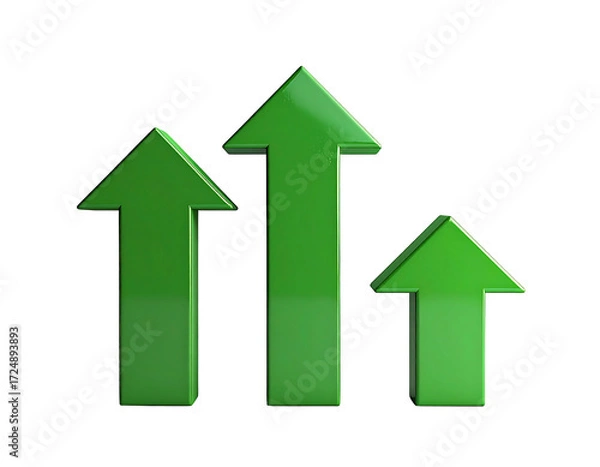 Fototapeta Three glossy green upward arrows on black background