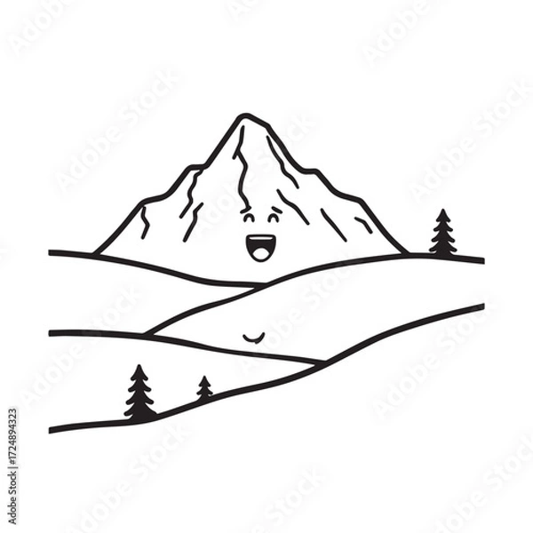 Fototapeta Black and White Mountain Illustration Image in Minimalist Line Art Style, Clean and Elegant Design