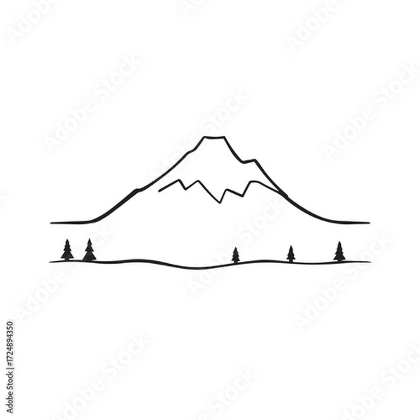 Fototapeta Black and White Mountain Illustration Image in Minimalist Line Art Style, Clean and Elegant Design