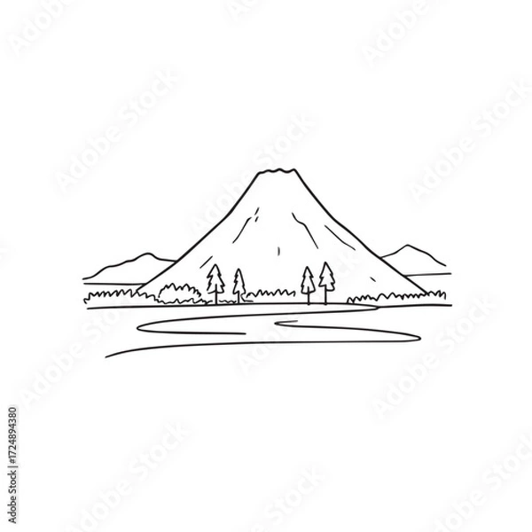 Fototapeta Black and White Mountain Illustration Image in Minimalist Line Art Style, Clean and Elegant Design